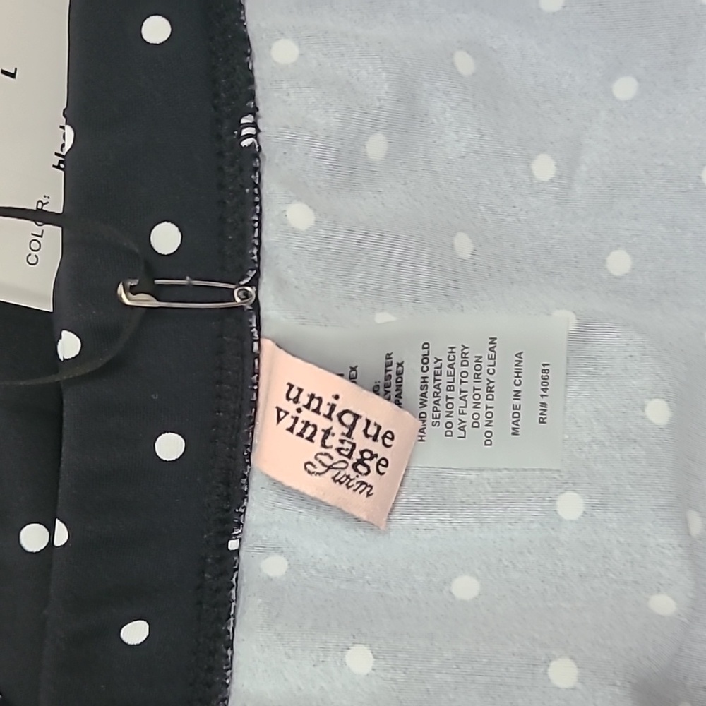 Unique Vintage Black & White Pin Print Totally Tied Up Top & Alice Swim Skirt L - Picture 10 of 11